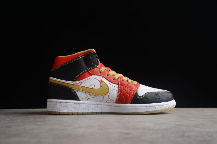 Air Jordan 1 Mid SE GC XQ 2022 Unisex Sneakers White Gold-Dust Sport-Red