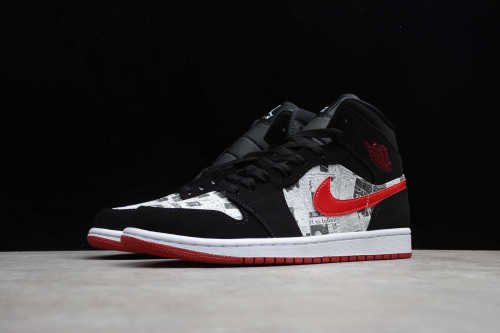 Air Jordan 1 Mid Newspaper Air Times Black Red 852542-061