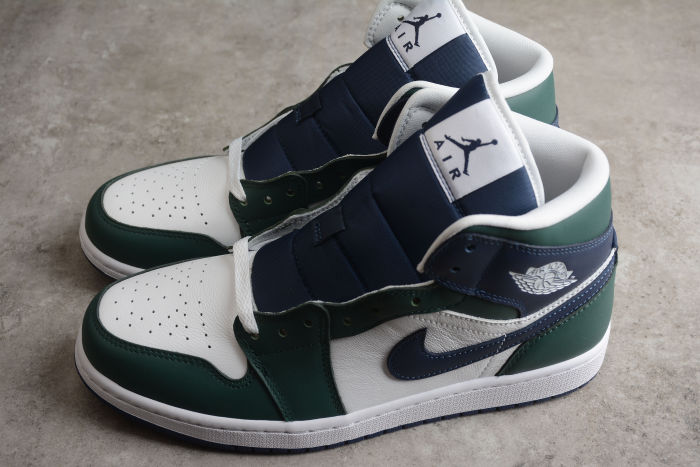 Air Jordan 1 Mid SE Noble Green Women Sneakers White Midnight-Navy