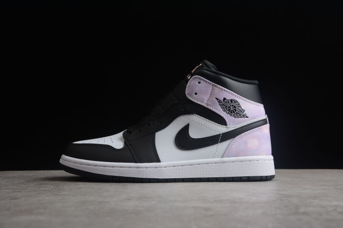 Air Jordan 1 Mid SE GS Zen Master Sneakers White Black Amethyst-Wav