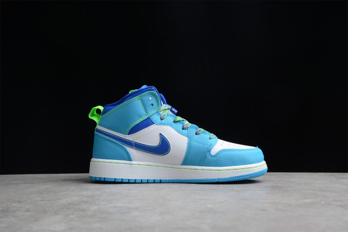 Air Jordan 1 MID SE GS Dark Powder Blue Green Strike
