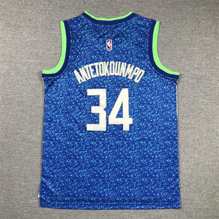 Milwaukee Bucks Kids Jersey Blue City Edition 23/24 NO.34 ANTETOKOUNMPO