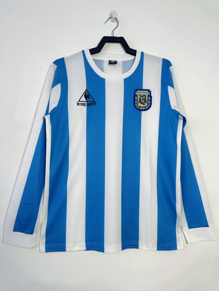 Argentina Home Long Sleeve Retro Jersey 1986