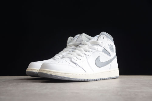 Air Jordan 1 Mid GS Neutral Grey Kids Sneakers White Stealth