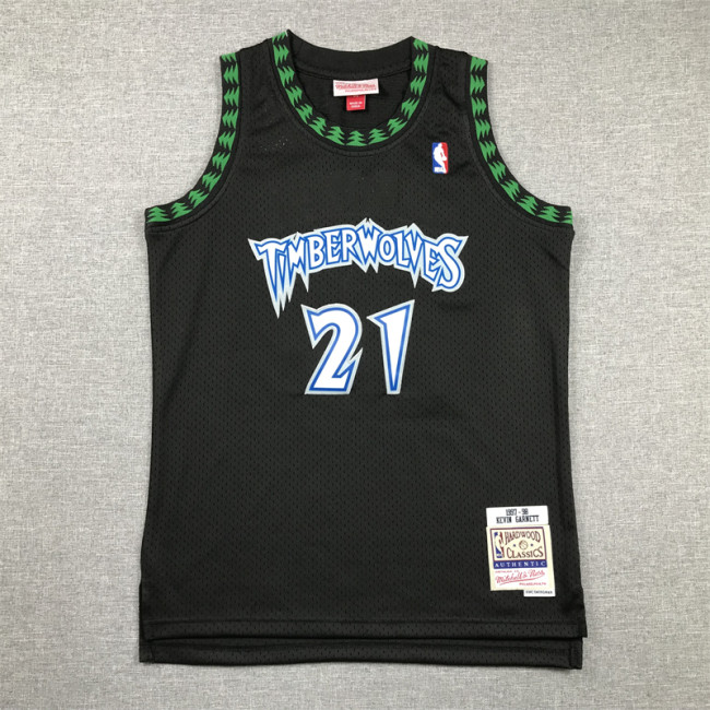 Minnesota Timberwolves Kids Jersey Black Vintage Edition  90s NO.21 GARNETT