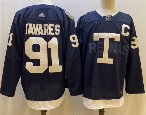 Toronto Maple Leafs Jersey Retro Blue 2022 NO.91 TAVARES