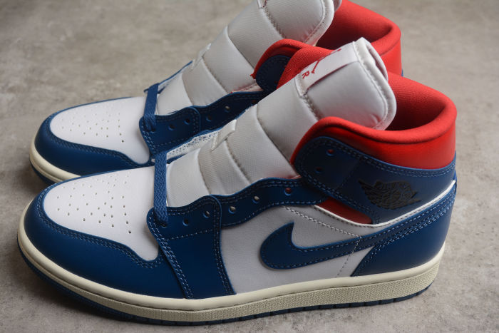 Air Jordan 1 Mid French Blue Women Sneakers White Gym-Red Sail