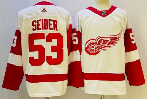 Detroit Red Wings Road Jersey Off White 2024 NO.53 SEIDER