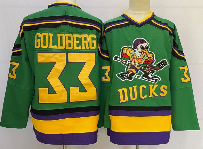 Mighty Ducks Movie Ice Hockey Jersey for Halloween Green NO.33 GOLDBERG
