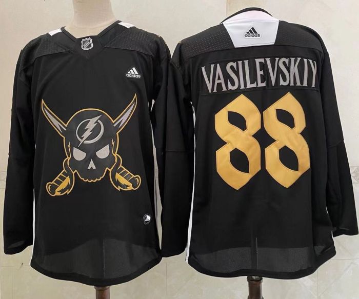 Tampa Bay Lightning 2022 Pirate-themed Warmup Jersey Black NO.88 VASILEVSKIY