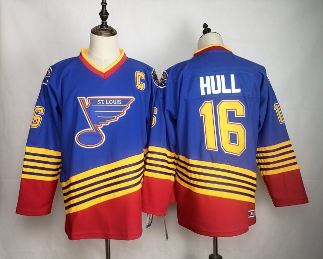 St. Louis Blues 1990's Vintage Away Throwback Jersey Blue NO.16 HULL