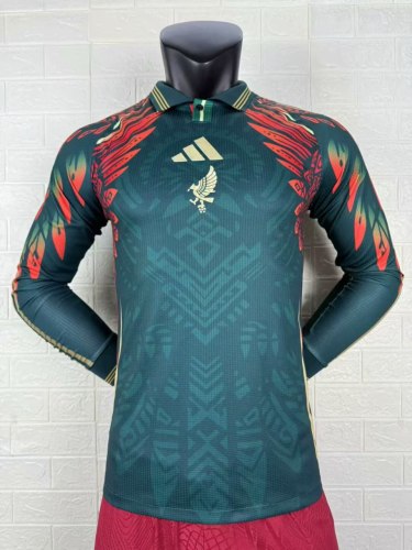 Mexico Gold Man Long Sleeve Player Version Jersey 25/26 Red Green