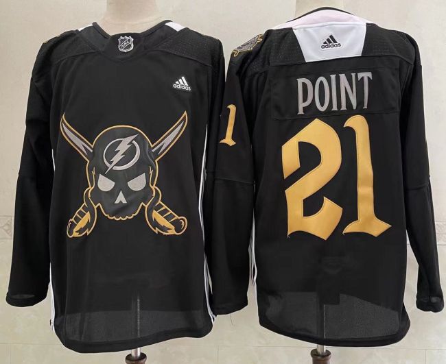 Tampa Bay Lightning 2022 Pirate-themed Warmup Jersey Black NO.21 POINT