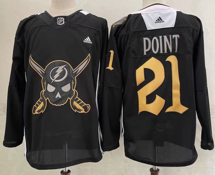 Tampa Bay Lightning 2022 Pirate-themed Warmup Jersey Black NO.21 POINT