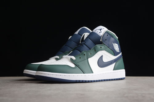 Air Jordan 1 Mid SE Noble Green Women Sneakers White Midnight-Navy