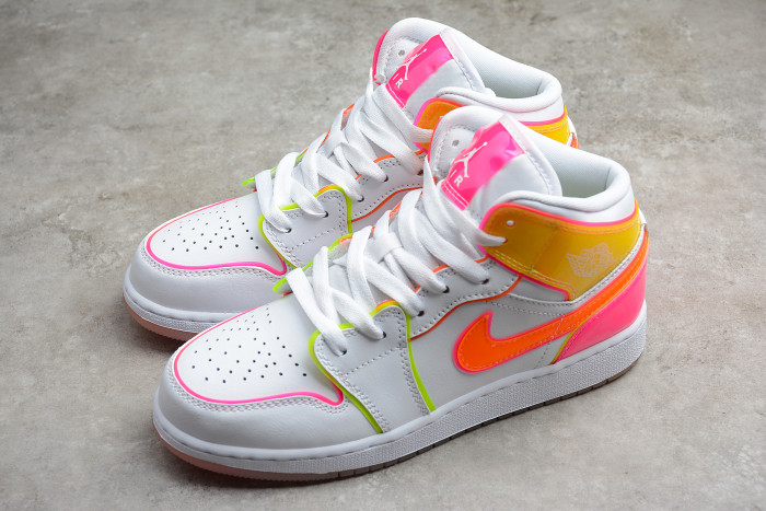 Air Jordan 1 Mid GS Edge Glow White Pink Blast CV4611-100