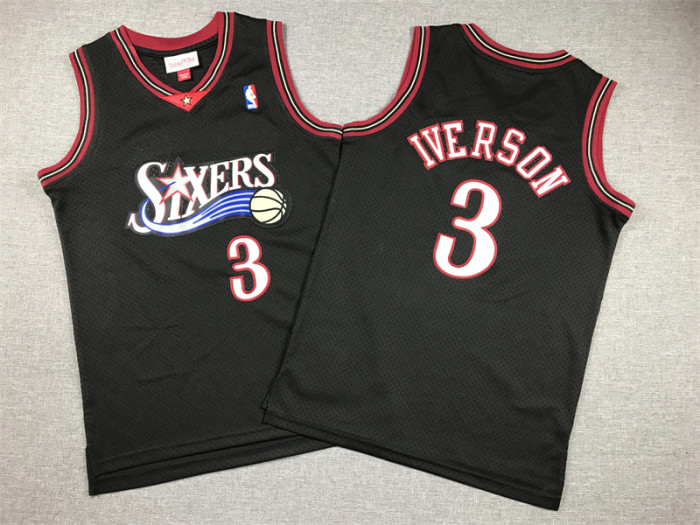 Philadelphia 76ers KIds Jersey Black Retro 00/01 NO.3 IVERSON