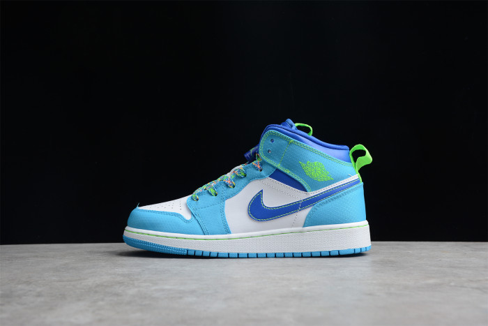 Air Jordan 1 MID SE GS Dark Powder Blue Green Strike