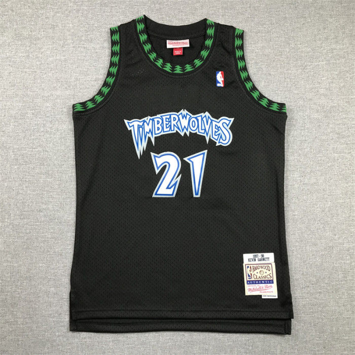 Minnesota Timberwolves Kids Jersey Black Vintage Edition  90s NO.21 GARNETT