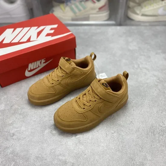 Air Force low-top Court Borough Low Children Leather Sneakers Velcro Wheat
