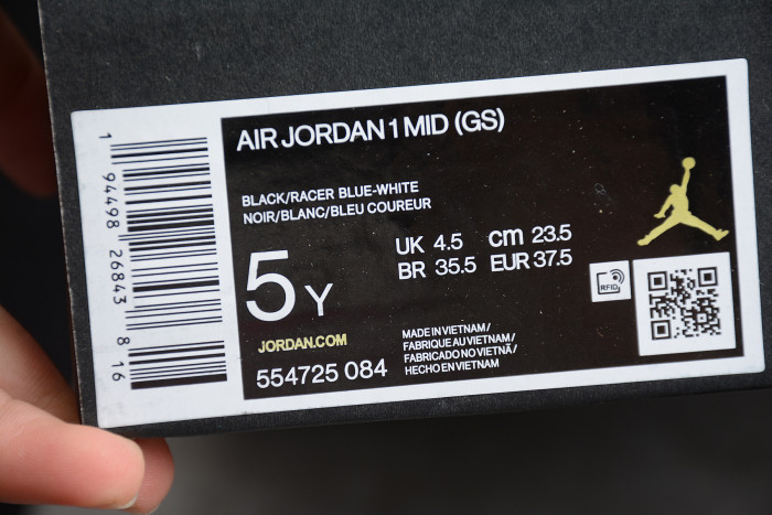 Air Jordan 1 Mid Black white Racer Blue 554725 084