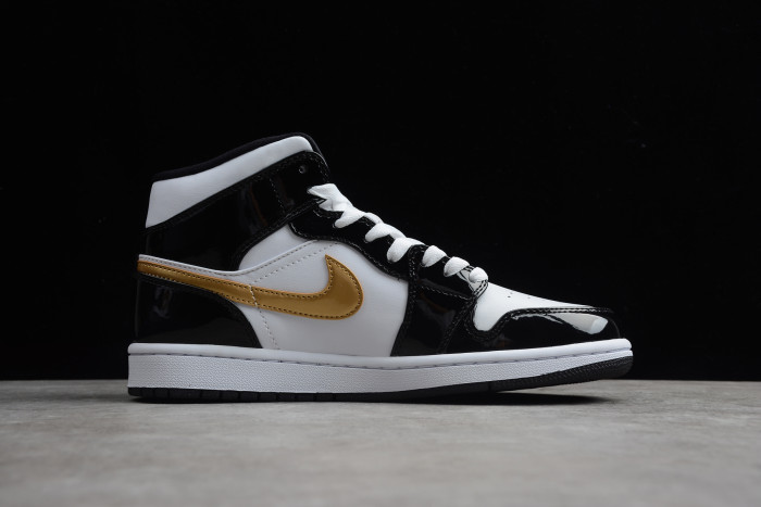 Air Jordan 1 Mid Patent Black White Gold Mens 852542-007