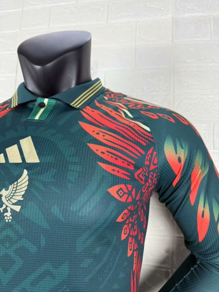 Mexico Gold Man Long Sleeve Player Version Jersey 25/26 Red Green