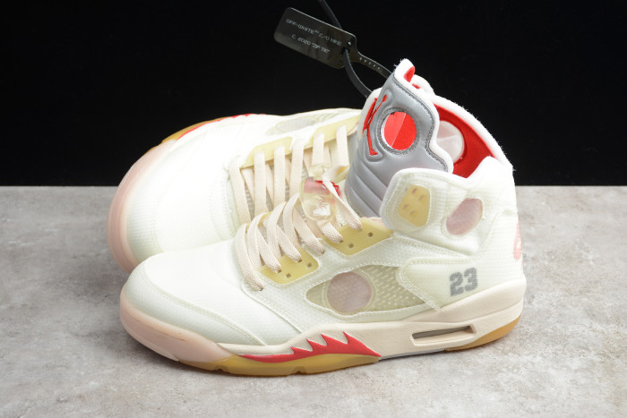 OFF-WHITE x Air Jordan 5 White Fire Red CT8480-002