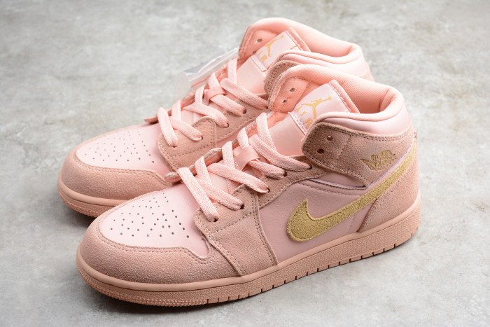 Air Jordan 1 Mid SE Mens 11 Coral Stardust Club Gold 852542-600