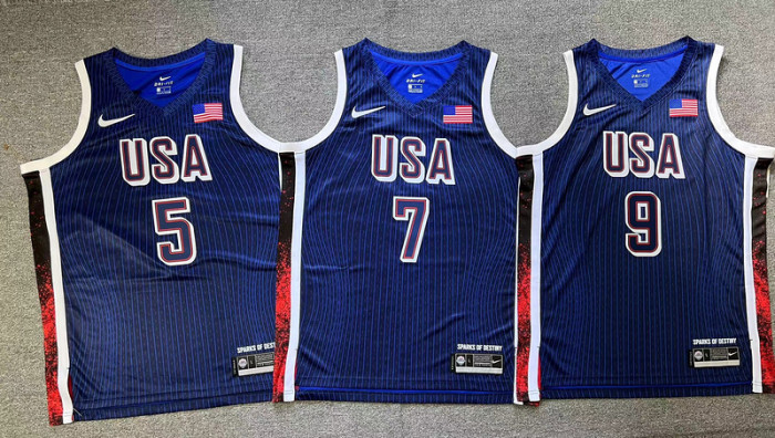 2024 USA Dream Team Basketball Jerseys Navy with stripe