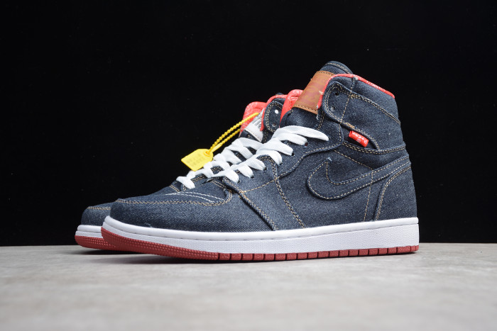Levis x Air Jordan 1 High Denim Sail Game Red 556298-010