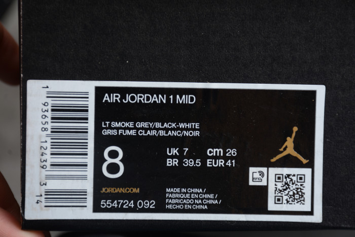 Air Jordan 1 Mid Light Smoke Grey White Black 554724-092