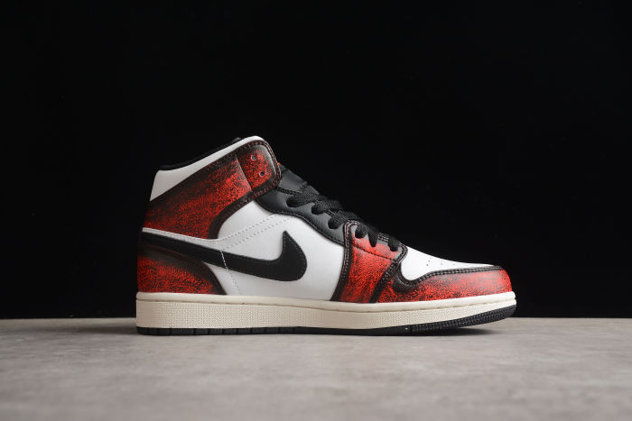 Air Jordan 1 Mid SE TD Wear-Away Sneakers Black White Sail