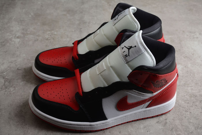 Air Jordan 1 Mid Alternate Bred Toe Women Sneakers Black White Gym-Red