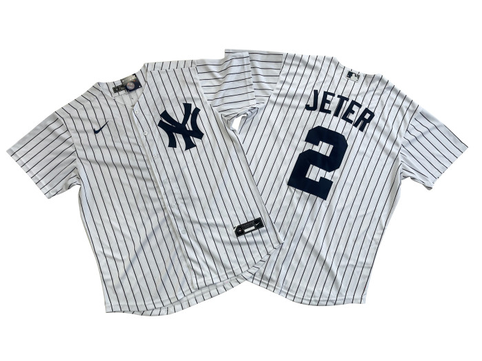 New York Yankees Jersey White Black Bars Fan Version NO.2 JETER