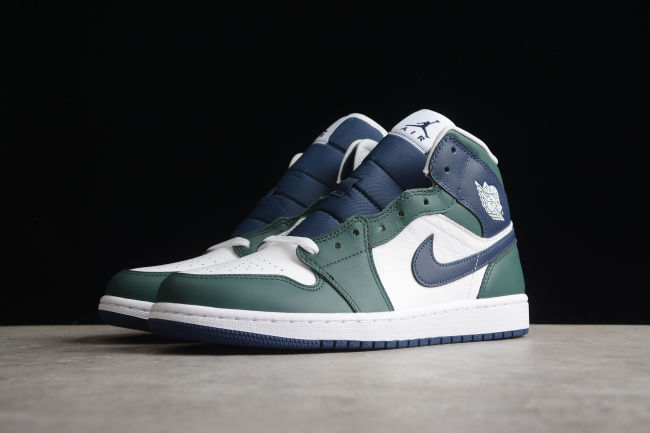 Air Jordan 1 Mid SE Noble Green Women Sneakers White Midnight-Navy
