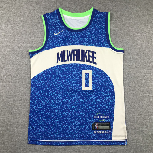 Milwaukee Bucks Kids Jersey Blue City Edition 23/24 NO.0 LILLARD