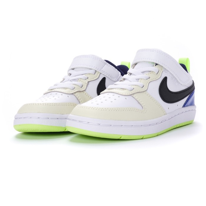 Air Force low-top children's leather sneakers with Velcro FG22-36 Off-white and black classic stitching