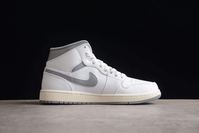 Air Jordan 1 Mid GS Neutral Grey Kids Sneakers White Stealth