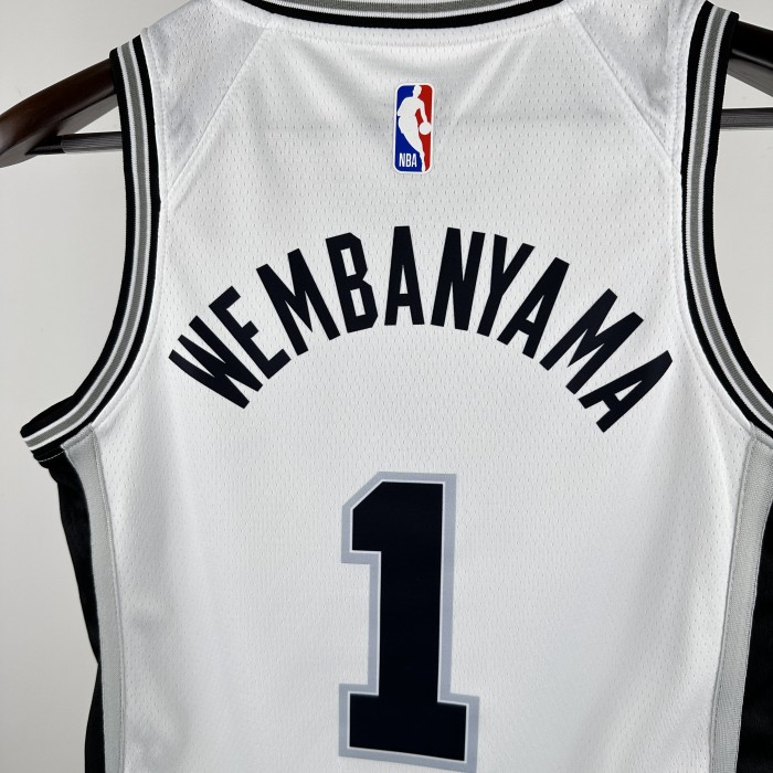 San Antonio Spurs KIds Jersey White Icon Edition 2024 NO.1 WEMBAMYAMA