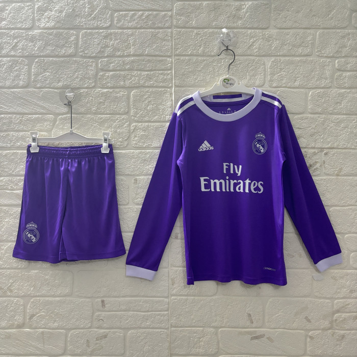 Real Madrid Away Retro Kids Long Sleeve Suit 16/17