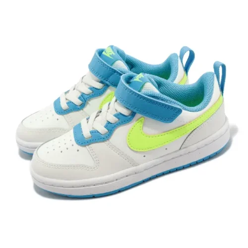 Air Force low-top Court Borough Low Children Leather Sneakers Velcro White Blue Fluorescent Yellow