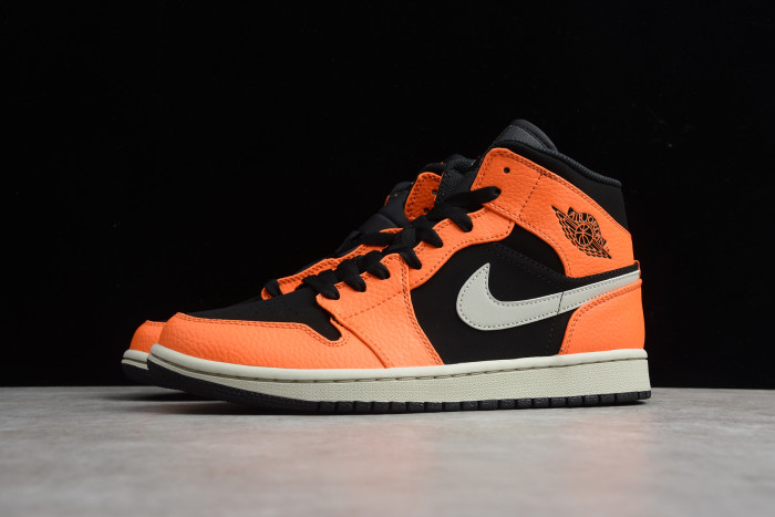Air Jordan 1 Mid 10.5 Black Light Bone Orange Size 10.5 554724 062