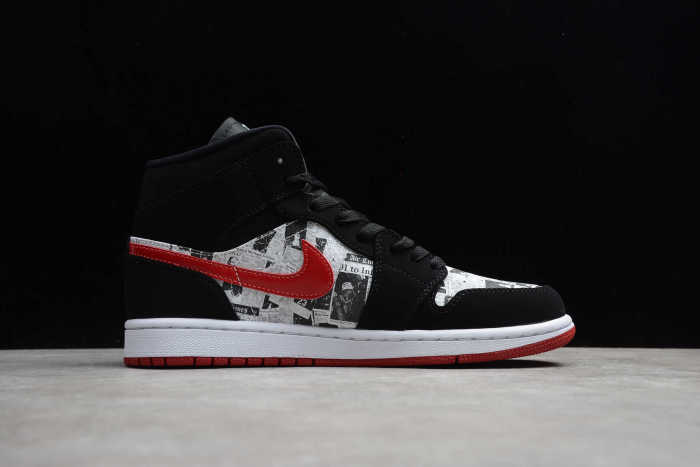 Air Jordan 1 Mid Newspaper Air Times Black Red 852542-061