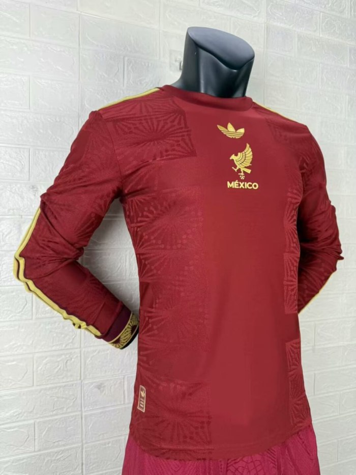 Mexico Gold Man Player Version Long Sleeve Jersey 25/26 Red