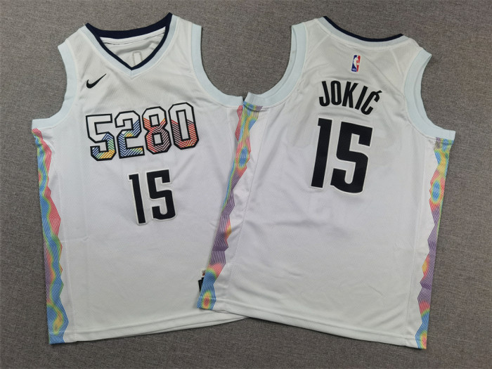 Denver Nuggets Kid Jersey White City Edition 24/25 NO.15 JOKIC