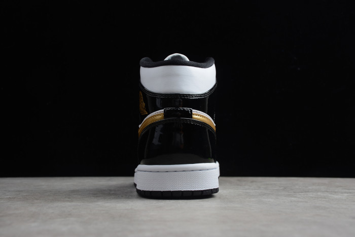 Air Jordan 1 Mid Patent Black White Gold Mens 852542-007