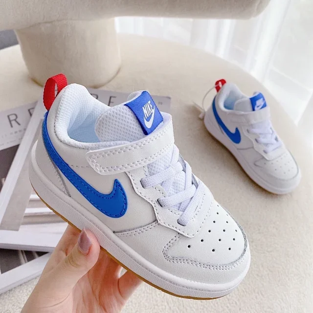 Air Force low-top children's leather sneakers Velcro FG22-36 White Light Blue