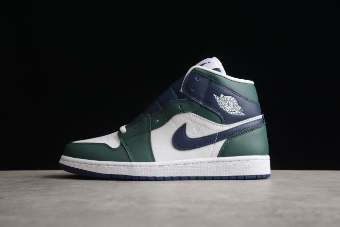 Air Jordan 1 Mid SE Noble Green Women Sneakers White Midnight-Navy