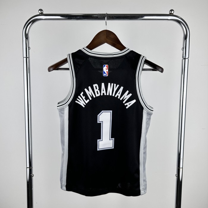 San Antonio Spurs KIds Jersey Black Icon Edition 2024 NO.1 WEMBAMYAMA